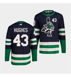 Men Vancouver Canucks 43 Quinn Hughes Navy 2022 Reverse Retro Stitched Jersey