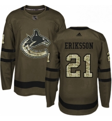 Mens Adidas Vancouver Canucks 21 Loui Eriksson Authentic Green Salute to Service NHL Jersey 