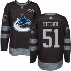 Mens Adidas Vancouver Canucks 51 Troy Stecher Premier Black 1917 2017 100th Anniversary NHL Jersey 