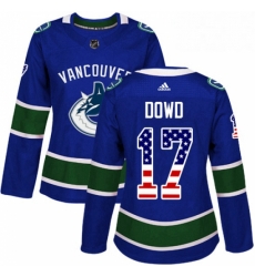 Womens Adidas Vancouver Canucks 17 Nic Dowd Authentic Blue USA Flag Fashion NHL Jersey 