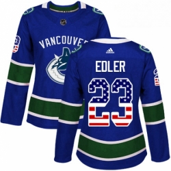 Womens Adidas Vancouver Canucks 23 Alexander Edler Authentic Blue USA Flag Fashion NHL Jersey 