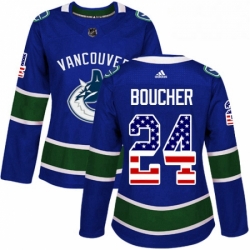 Womens Adidas Vancouver Canucks 24 Reid Boucher Authentic Blue USA Flag Fashion NHL Jersey 