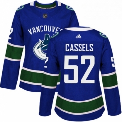 Womens Adidas Vancouver Canucks 52 Cole Cassels Authentic Blue Home NHL Jersey 