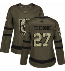 Womens Adidas Vegas Golden Knights 27 Shea Theodore Authentic Green Salute to Service NHL Jersey 