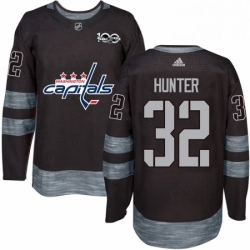 Mens Adidas Washington Capitals 32 Dale Hunter Authentic Black 1917 2017 100th Anniversary NHL Jersey 