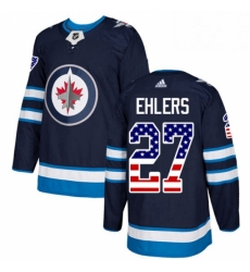 Mens Adidas Winnipeg Jets 27 Nikolaj Ehlers Authentic Navy Blue USA Flag Fashion NHL Jersey 