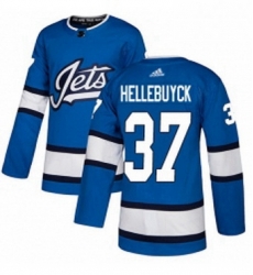 Mens Adidas Winnipeg Jets 37 Connor Hellebuyck Authentic Blue Alternate NHL Jersey 