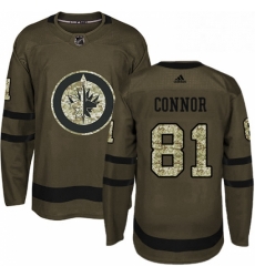 Mens Adidas Winnipeg Jets 81 Kyle Connor Authentic Green Salute to Service NHL Jersey 