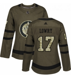 Womens Adidas Winnipeg Jets 17 Adam Lowry Authentic Green Salute to Service NHL Jersey 