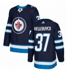 Youth Adidas Winnipeg Jets 37 Connor Hellebuyck Premier Navy Blue Home NHL Jersey 