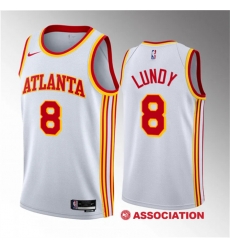 Men Atlanta Hawks 8 Seth Lundy White 2023 Draft Association Edition Stitched Jersey