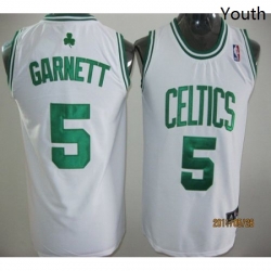 Celtics 5 Kevin Garnett White Stitched Youth NBA Jersey