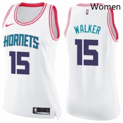 Womens Nike Charlotte Hornets 15 Kemba Walker Swingman WhitePink Fashion NBA Jersey