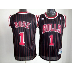 Men Chicago Bulls #1 Derrick Rose Black With Red Strip Throwback Stitched NBA Jersey