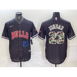 Men Chicago Bulls 23 Michael Jordan Gray Camo Cool Base Stitched Baseball Jersey 1