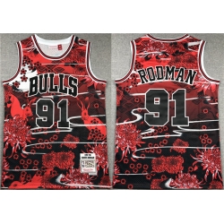 Men Chicago Bulls 91 Dennis Rodman Black Red Stitched Jersey