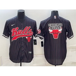 Men Chicago Bulls Black Team Big Logo Cool Base Stitched Baseball Jersey