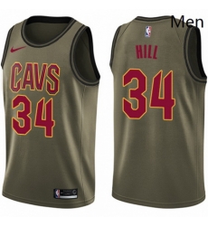 Mens Nike Cleveland Cavaliers 34 Tyrone Hill Swingman Green Salute to Service NBA Jersey