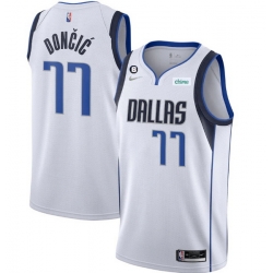 Men Dallas Mavericks 77 Luka Doncic White No 6 Patch Stitched Jersey