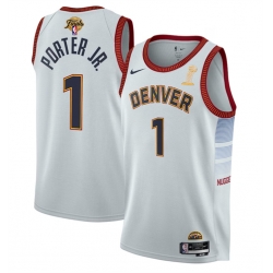 Men Denver Nuggets 1 Michael Porter Jr  White 2023 Finals Champions Icon Edition Stitched Basketball Jersey