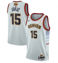 Men Denver Nuggets 15 Nikola Jokic White 2023 Finals Champions Icon Edition Stitched Basketball Jersey