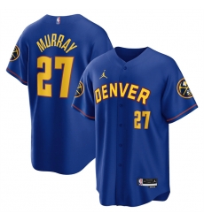 Men Denver Nuggets 27 Jamal Murray Blue Cool Base Stitched Baseball Jersey