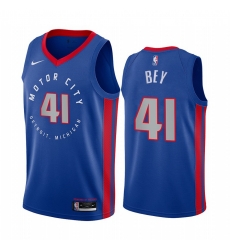 Men Nike Detroit Pistons 41 Saddiq Bey Blue NBA Swingman 2020 21 City Edition Jersey