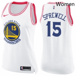 Womens Nike Golden State Warriors 15 Latrell Sprewell Swingman WhitePink Fashion NBA Jersey