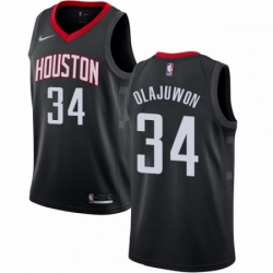 Mens Nike Houston Rockets 34 Hakeem Olajuwon Authentic Black Alternate NBA Jersey Statement Edition