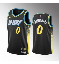 Men Indiana Pacers 0 Tyrese Haliburton Black 2023 24 City Edition Stitched Basketball Jersey