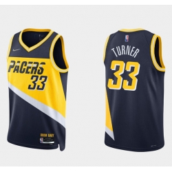 Men Indiana Pacers 33 Myles Turner 2021 22 Navy City Edition 75th Anniversary Stitched Basketball Jersey