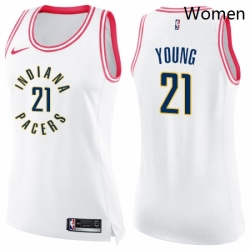 Womens Nike Indiana Pacers 21 Thaddeus Young Swingman WhitePink Fashion NBA Jersey