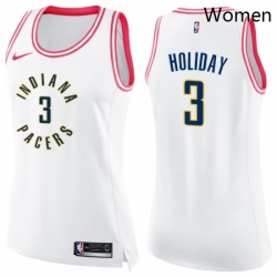 Womens Nike Indiana Pacers 3 Aaron Holiday Swingman White Pink Fashion NBA Jersey 