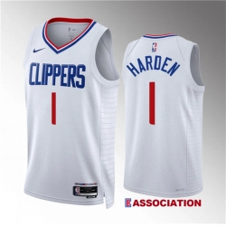 Men Los Angeles Clippers 1 James Harden White Association Edition Stitched Jersey