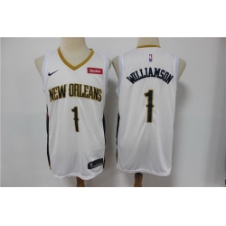 Men New Orleans Pelicans 1 Zion Williamson White Earned Edition Nike Swingman Jersey