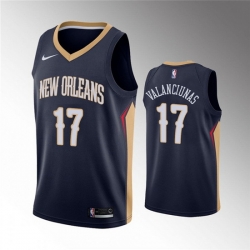 Men New Orleans Pelicans 17 Jonas Valanciunas Navy Icon Edition Stitched Jersey