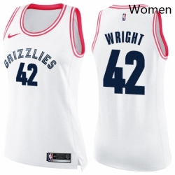 Womens Nike Memphis Grizzlies 42 Lorenzen Wright Swingman WhitePink Fashion NBA Jersey