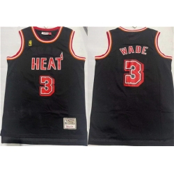 Men Miami Heat 3 Dwyane Wade Black Stitched Basketball Jersey