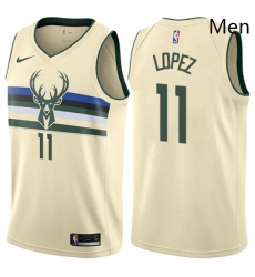 Mens Nike Milwaukee Bucks 11 Brook Lopez Swingman Cream NBA Jersey City Edition 