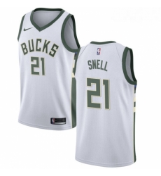 Mens Nike Milwaukee Bucks 21 Tony Snell Authentic White Home NBA Jersey Association Edition 