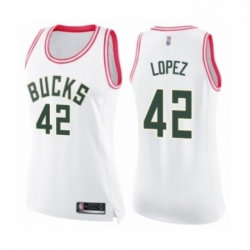 Womens Milwaukee Bucks 42 Robin Lopez Swingman White Pink Fashion Basketball Jersey 