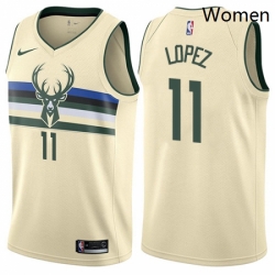 Womens Nike Milwaukee Bucks 11 Brook Lopez Swingman Cream NBA Jersey City Edition 