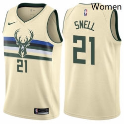 Womens Nike Milwaukee Bucks 21 Tony Snell Swingman Cream NBA Jersey City Edition 