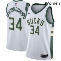 Womens Nike Milwaukee Bucks 34 Giannis Antetokounmpo Swingman White Home NBA Jersey Association Edition