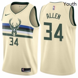 Youth Nike Milwaukee Bucks 34 Ray Allen Swingman Cream NBA Jersey City Edition