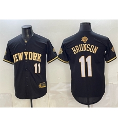 Men New Yok Knicks 11 Jalen Brunson Black Gold 2026 Finals Patch Stitched Baseball Jersey Men New Yok Knicks 11 Jalen Brunson Black Gold 2026 Finals Patch Stitched Baseball Jersey