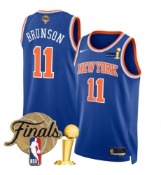 Men New Yok Knicks  11 Jalen Brunson Blue 2026 Finals Patch And Finals Champions Patch Icon Edition Stitched Basketball Jersey