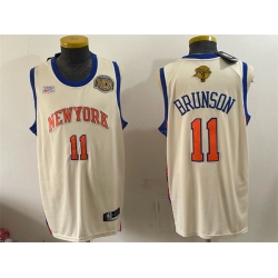 Men New Yok Knicks  11 Jalen Brunson Cream 2026 Finals Champions Patch Stitched Jersey
