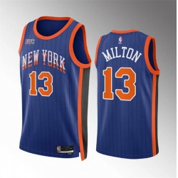 Men New Yok Knicks 13 Shake Milton Blue 2023 24 City Edition Stitched Basketball Jersey