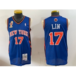 Men New Yok Knicks  17 Jeremy Lin Blue 2026 Finals Champions Patch Stitched Jersey